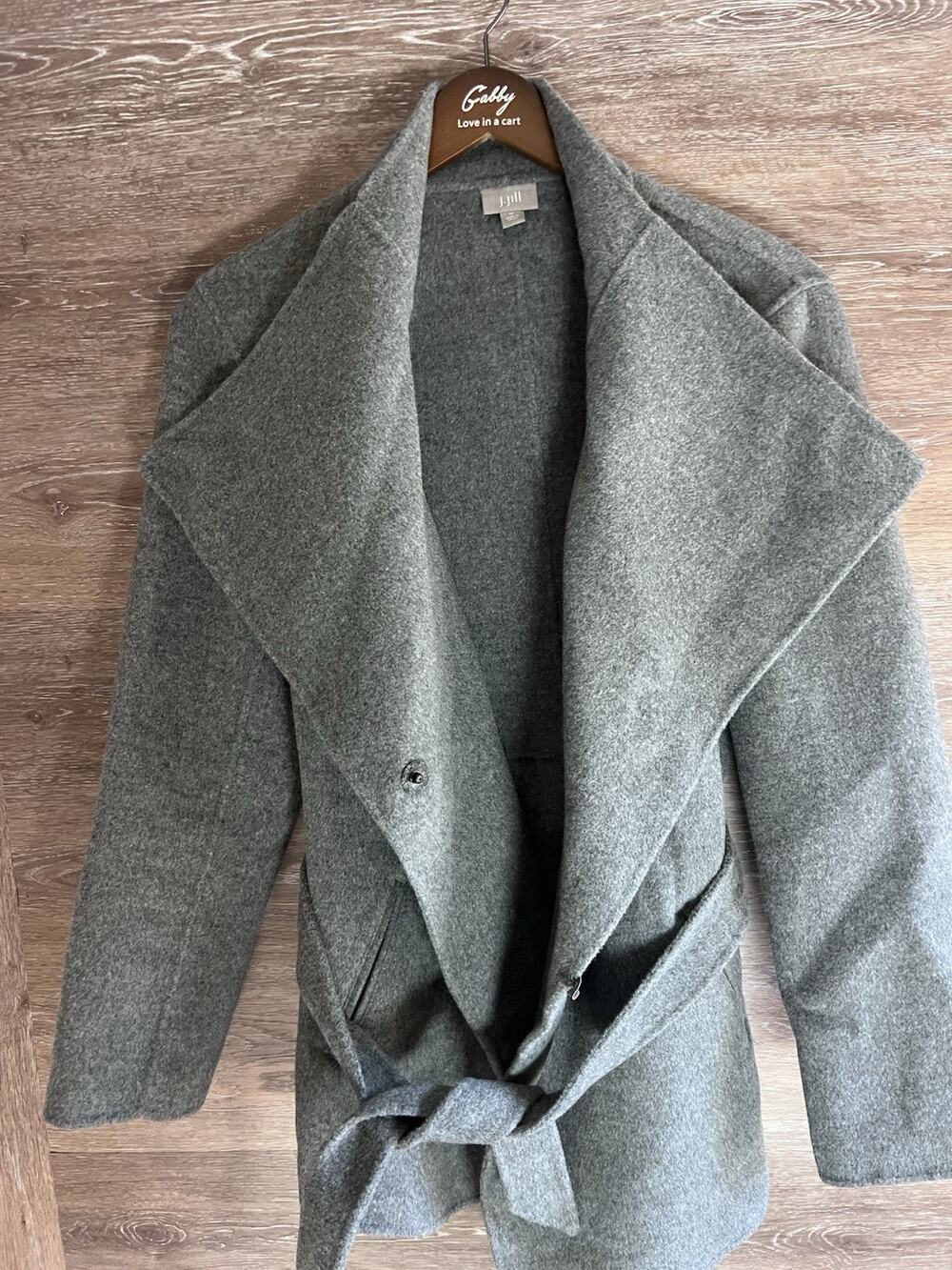 J. Jill Wool Angora Rabbit Hair Wrap Coat Belted Gray Med Classic